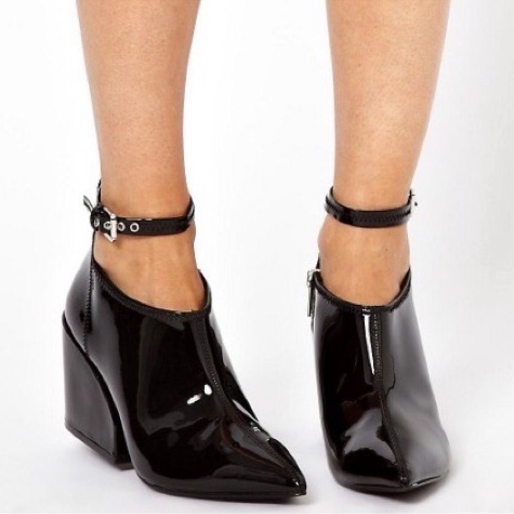 Cheap Monday Cube Black Patent Wedge Boots 9.5 - Picture 12 of 16